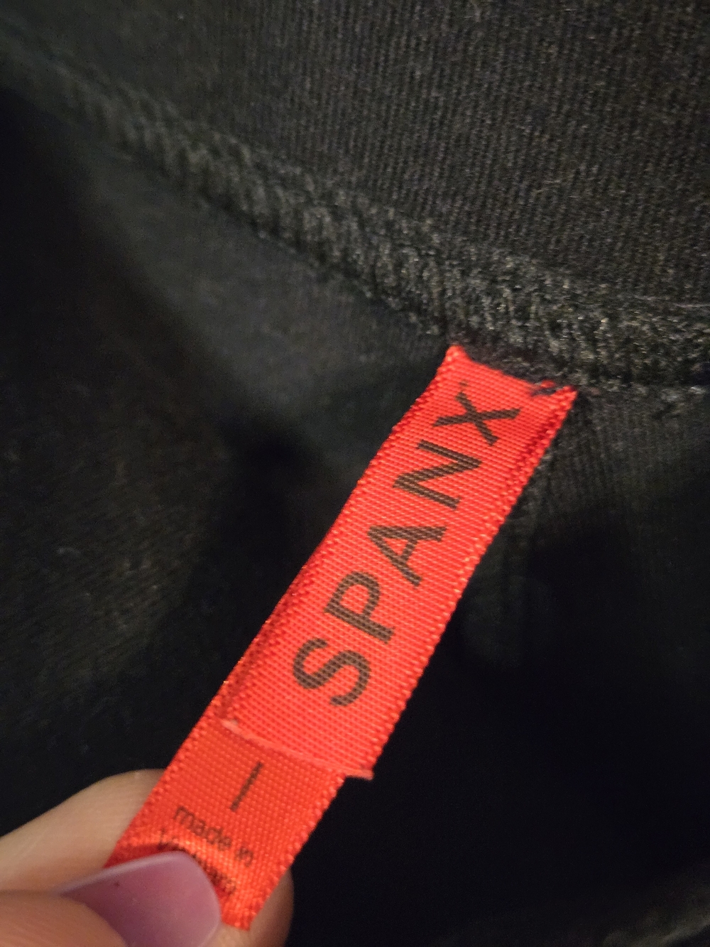 SPANX Black Leggings with Bright Red Logo Tag, Size 1